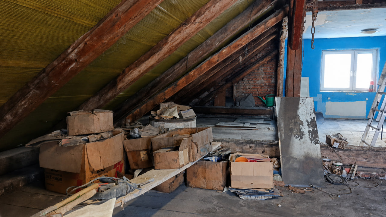 Opróżnianie strychu 40 m² w Sokołowie, realizacja w jeden dzień — Przed, zdjęcie 2